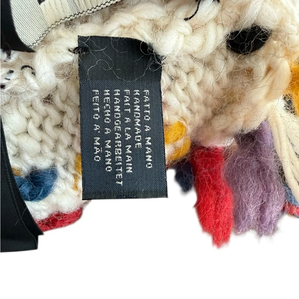ETRO Milano Hand Knit Wool Mittens Fair Isle Tassel Tie Cord